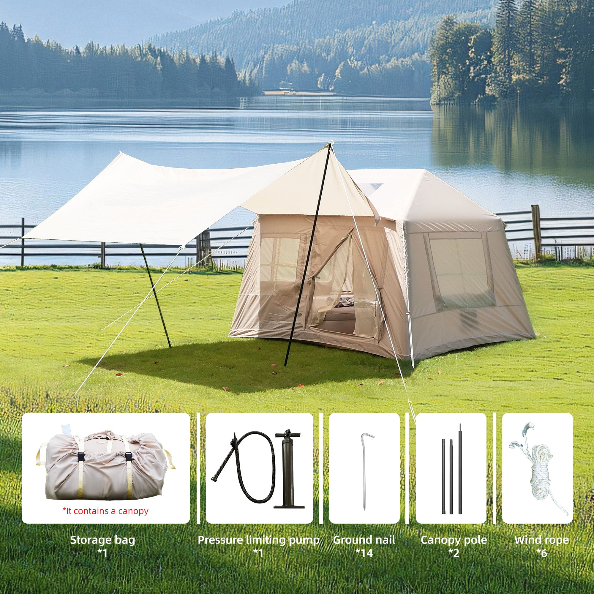 Inflatable Camping Tent 5.72m ² 4 Season - Freein