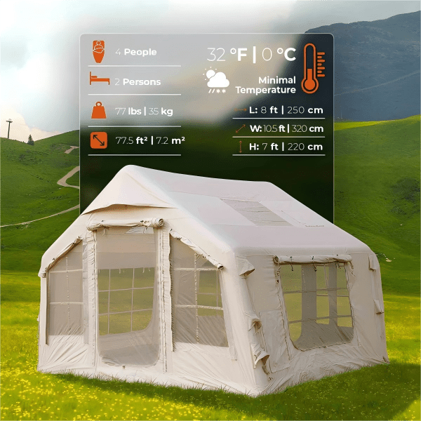 Freein Inflatable Tent for Camping 8m² - Air Tent Beige(1 - 4 Person) - Freein