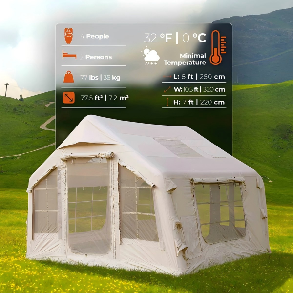 Freein Inflatable Tent for Camping 8m²-Air Tent Beige(1-4 Person)